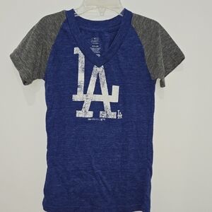 MLB Girls V-Neck Blue and Gray LA Dodgers Short Sleeve Tee Size S/6X
